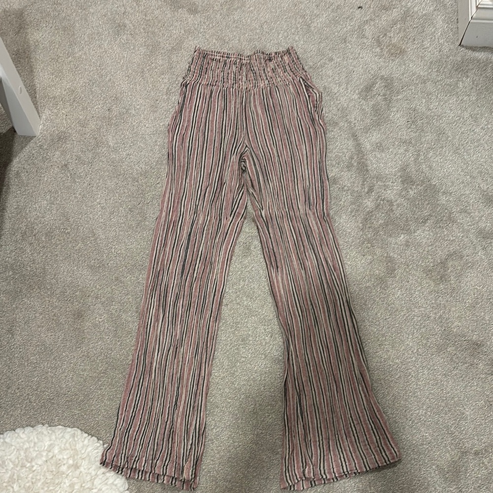 Billabong Striped Wide Leg Pants - Pink and Black